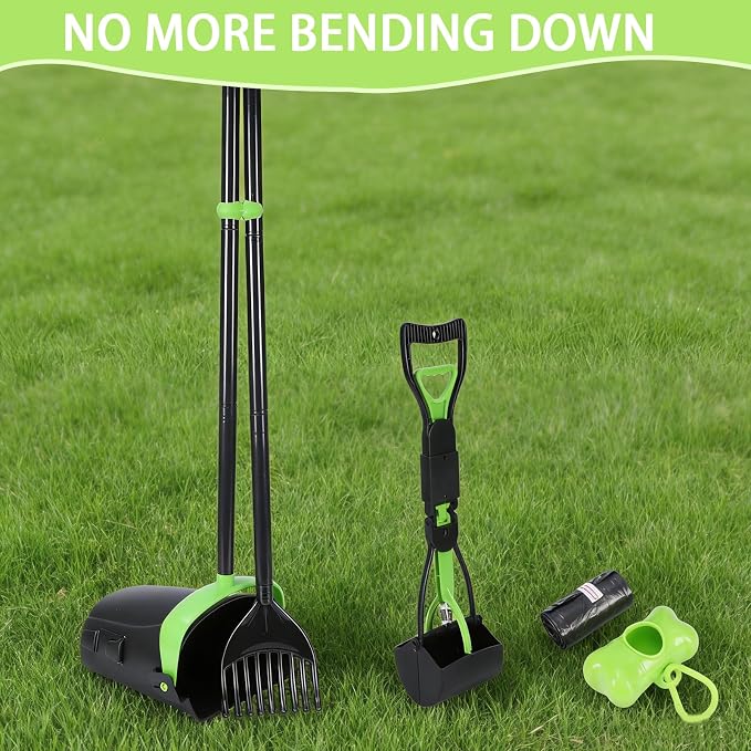 Dog Pooper Scooper Long Handle Pooper Scooper Set Pooper for Dogs -Outdoor Cleanup Tool Foldable -Portable Pet Waste Pick Up Set
