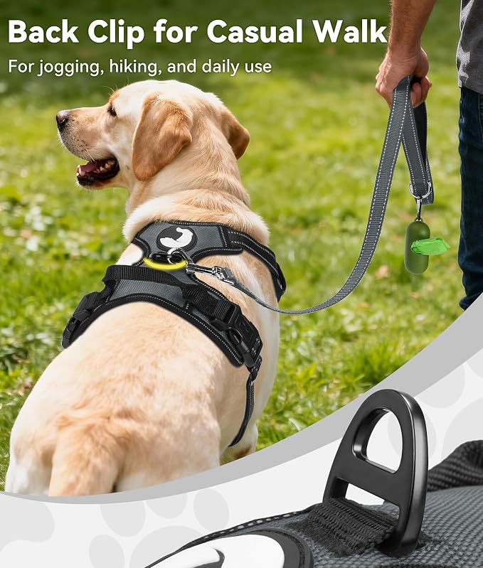 Joytale No Pull Dog Harness for Extra Large Dogs, Front Clip, Gray | Grab Handle for Instant Control, Padded & Adjustable Vest, Sturdy Metal D-Rings, for Safe Training & Daily Walking