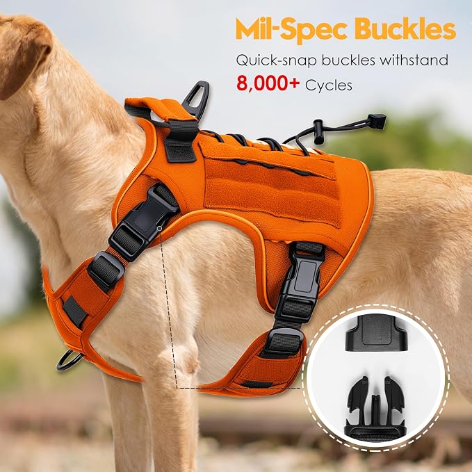 Heavy-Duty Tactical Dog Harness for Large Dogs, No Pull Adjustable Reflective Pet Vest with Molle System, K9 Military-Grade Control for Service Training, Outdoor & 10+ Breeds, Orange, Small