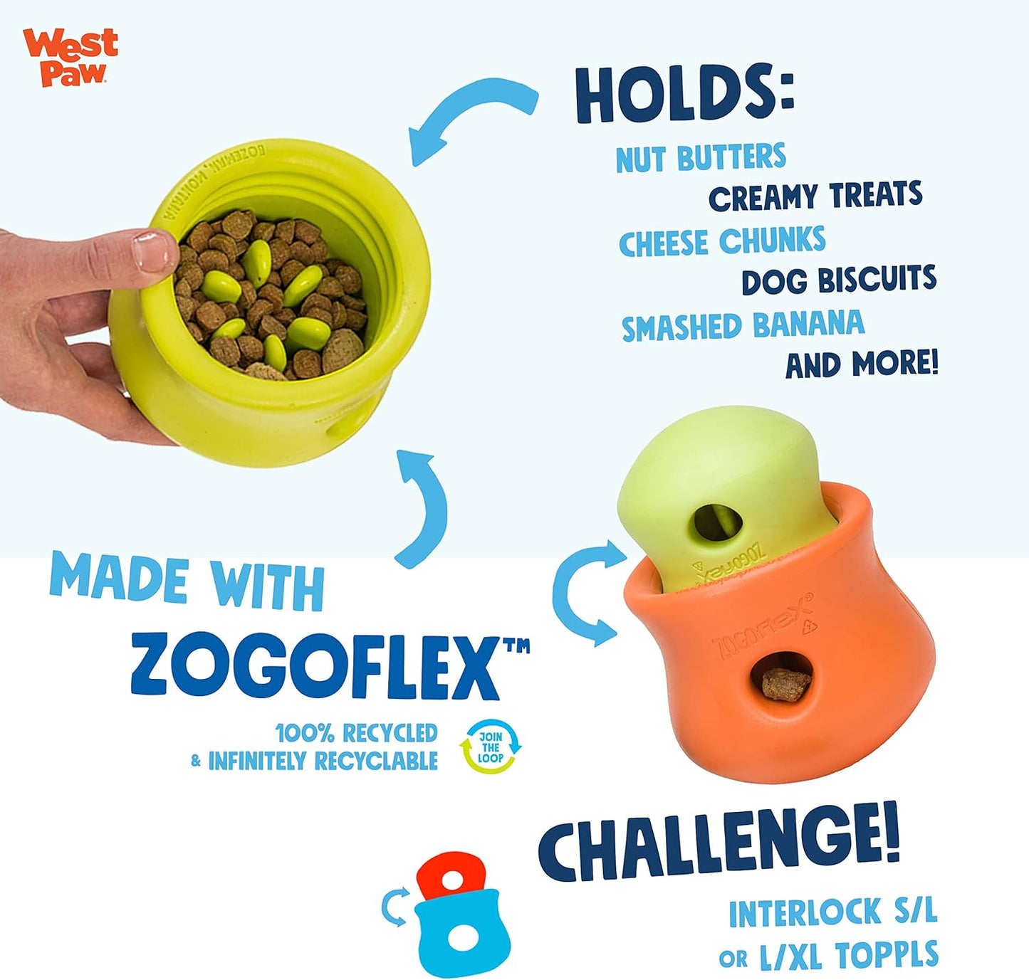 West Paw Zogoflex Toppl Treat Dispensing Dog Toy Puzzle – Interactive Chew Toys for Dogs – Dog Toy for Moderate Chewers, Fetch, Catch – Holds Kibble, Treats, Small 3", Tangerine