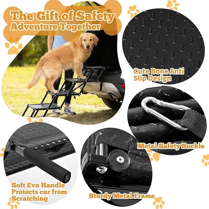 Dog Stairs for Car, Foldable 5-Step Pet Stairs for Senior & Small Dogs | Non-Slip Surface, Lightweight Dog Steps for SUV, Truck, Bed, Supports 200 lbs