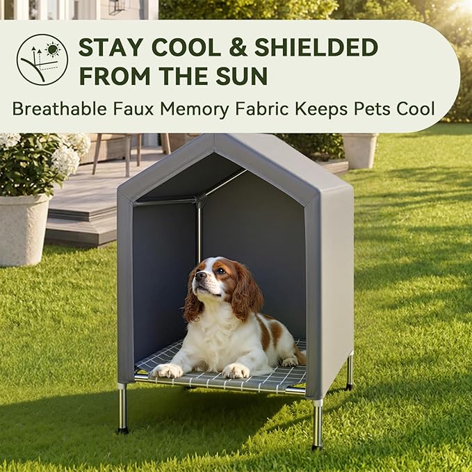 Elevated Dog House for Small Dogs, Raised Dog Bed with Removable Canopy | Weather-Resistant Sunshade Fabric, Indoor & Outdoor Portable Pet Tent, Rust-Proof Stainless Steel Frame, for Small Dogs