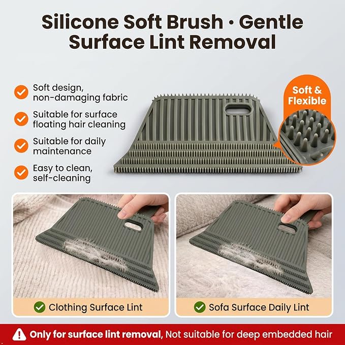 4-in-1 Lint Remover, Reusable Hair Remover for Couch, Carpet, Clothes, Car, Dual Blades Static Back Silicone Brush, Remove All Types of Embedded & Surface Hair, No Fabric Damage