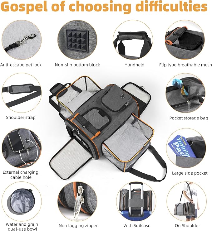 Cat Carrier,Portable Pet Carrier Bag for Cats and Small Dogs,Foldable Soft-Sided and Scratch-Proof mesh Cat Bag Pet Carriers,Airline Approved Pet Carrier,Pet Travel Carrier Up to 15 Lbs,Grey