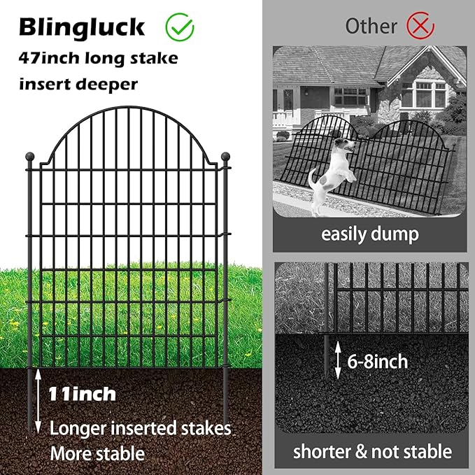 10 Panels No Dig Decorative Garden Fence for Yard, 40in (H) x 23.6ft (L) Rustproof Metal Wire Temporary Dog Fence, Animal Barrier Fencing Patio Panel Border with Temporary Ground Stakes