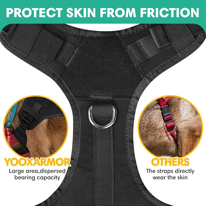 YooxArmor No Pull Dog Harness and Leash Set, Tactical Adjustable for Small Sized Dog, Easy Walk Soft Vest Padded Oxford for Training Hiking (Black-S)