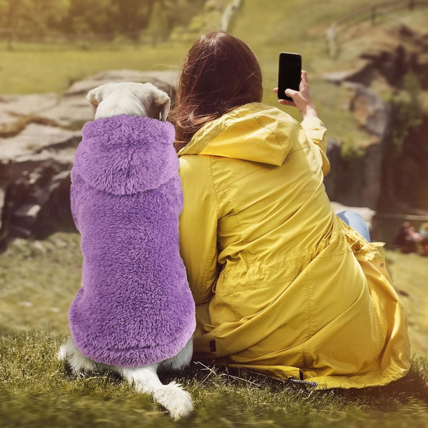 Fuzzy Dog Sweaters for Medium Dogs Dog Hoodie Soft Double-Sided Plush Fleece Sweater Pet Clothes Coats Hoodie Sherpa Hooded Sweatshirt(Purple-M)