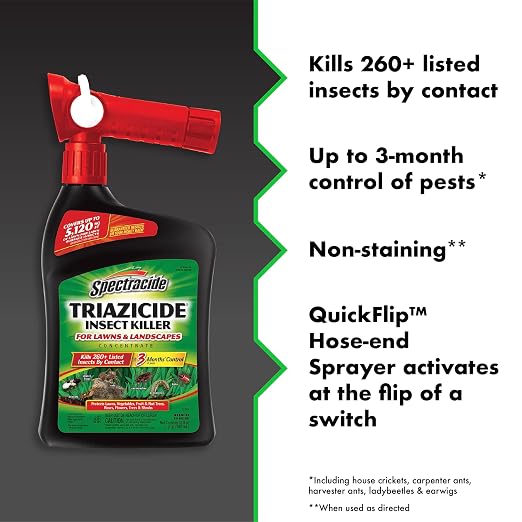 Spectracide Triazicide Insect Killer for Lawns and Landscapes Concentrate 32 Ounces, QuickFlip Hose-End Sprayer, 3 Pack