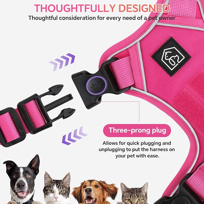 Heavy Duty Tactical Dog Harness for Small Dogs, No Pull Dog Harness with Handle & Front Clip, Reflective Soft Padded, Hook and Loop Panel, Dog Vest for Walking, Service Training, Hotpink