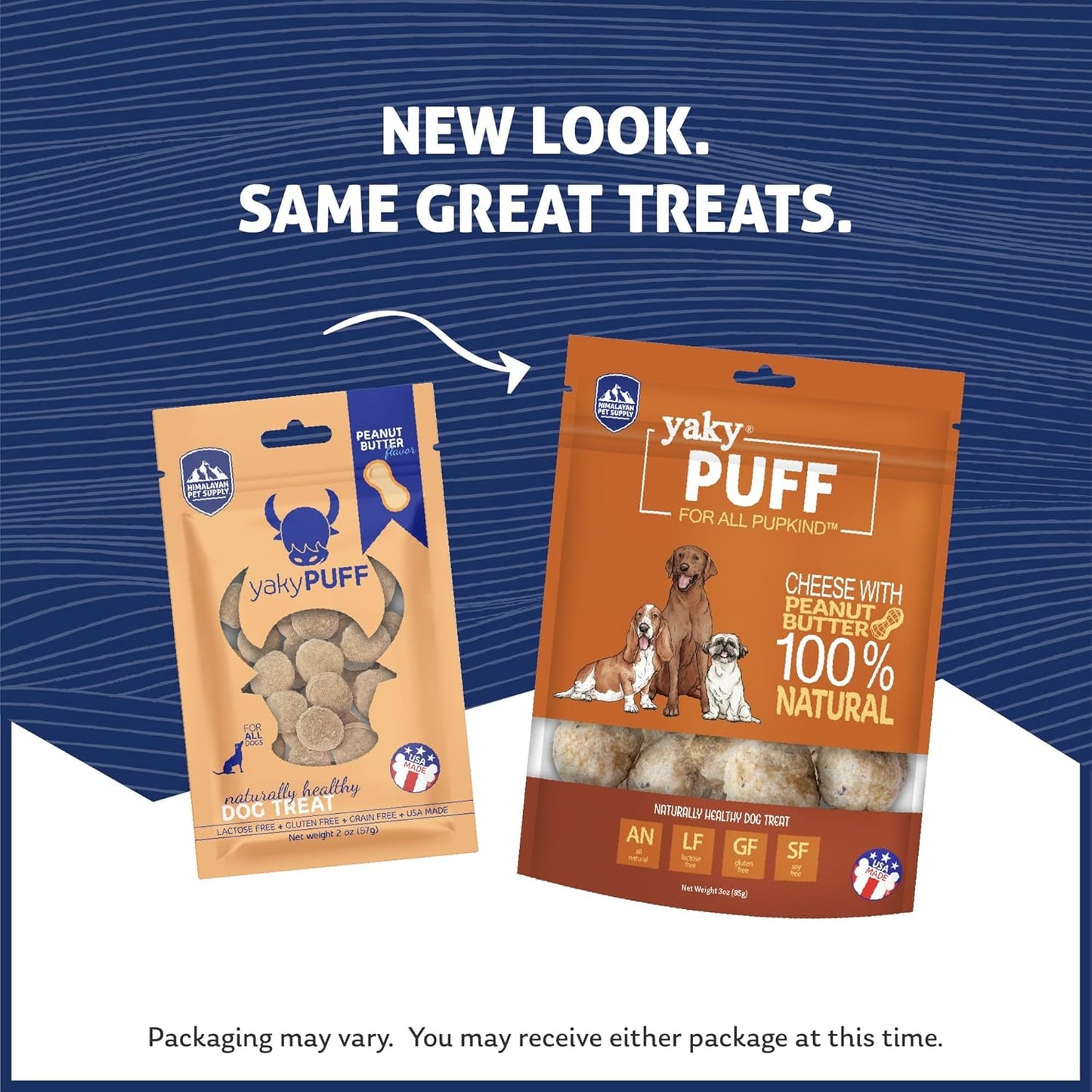 | yakyPUFF Himalayan Cheese Treats | Lactose Free | Gluten Free | Grain Free | USA MADE | For All Breeds | Peanut Butter Flavor Crispy Puffed Treat