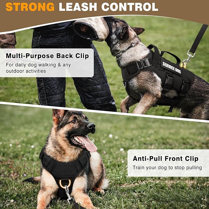 Service Dog Vest Harness for Medium Dog, Tactical Working MOLLE Vest with 10 Pet Patches, No Pull Heavy Duty Harness for Training Walking