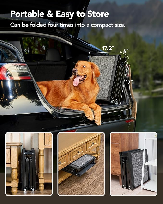 Dog Ramp for Cars, 63" L × 19.7" W, Lightweight Extra-Wide Foldable | Extra-Wide for a Safer Climb, Lightweight for Easy Transport, Non-Slip Rug Surface, 250-lb Capacity