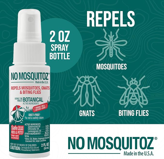 No Mosquitoz Botanical Insect Repellent, DEET-Free, Made with Natural Essential Oils, Non-Greasy Formula, Made in The USA, Woodsy Scent, 4 Ounce Spray Bottle