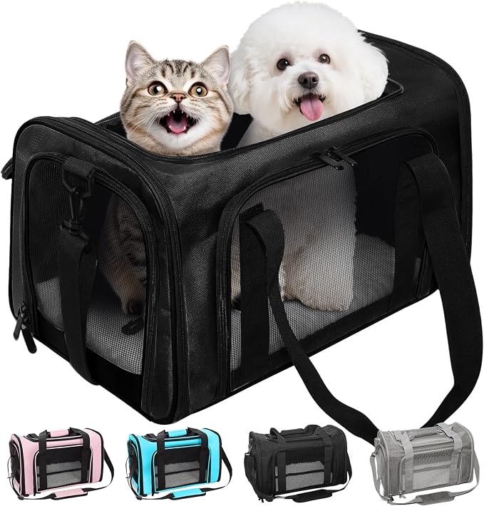 Soft-Sided Cat Carrier Expandable Pet Carrier Airline Approved Mesh Travel Carrier Up to 15lbs for Cats Small Dogs Collapsible Escape-Proof with Shoulder Strap Washable (18x11x11 Black)