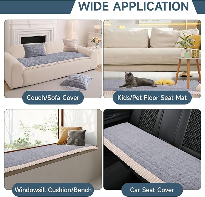 OTOB Couch Cover for Dogs Washable, Non Slip Plush Fuzzy Sofa Covers for 3 Cushion Couch All Seasons, Kids Pet Friendly Soft Cozy Furniture Protector Sofa Slipcovers (Light Gray, 27.6" x 82.7")