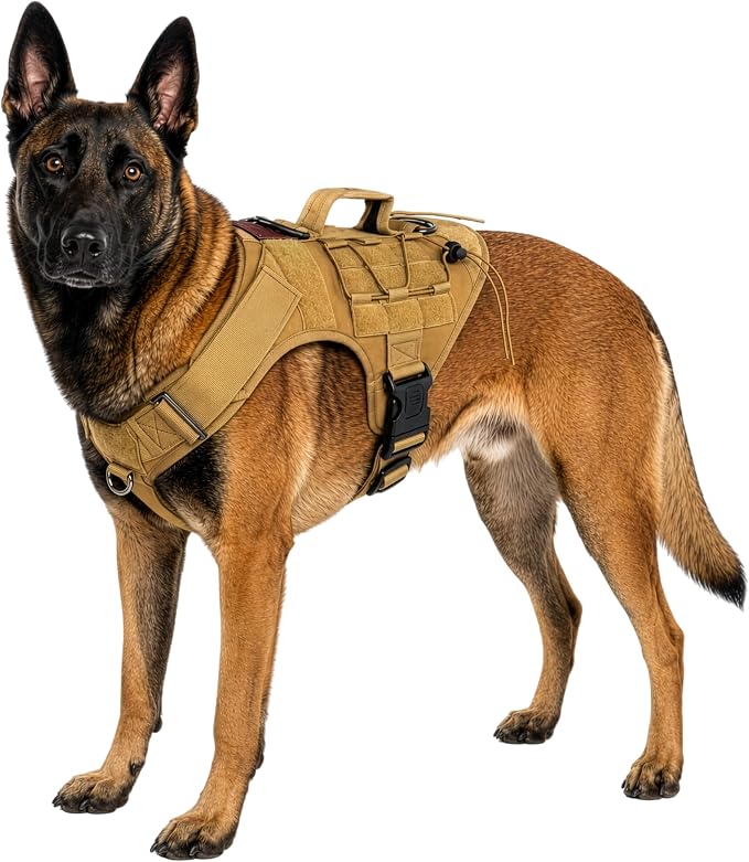 Tactical Dog Harness - Heavy Duty, No-Pull Training Vest for Large Breeds, Military Service Dog Vest with Front Leash Clip, Hook & Loop Panels, Padded Handle – Coyote Brown, Medium