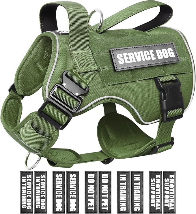 Tactical Dog Harness for Medium Dog, Heavy Duty Service Working MOLLE Vest with 10 Pet Patches, 2X Metal Buckle Vest for Training Hunting Walking