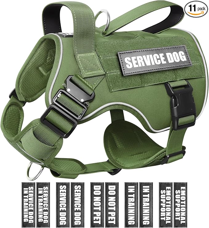 Tactical Dog Harness for Large Dog, Heavy Duty Service Dog MOLLE Vest with 10 Pet Patches, No Pull Military Working Vest for Training Hunting Walking