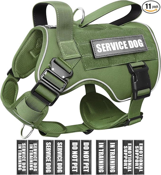 Tactical Dog Harness for Large Dog, Heavy Duty Service Dog MOLLE Vest with 10 Pet Patches, No Pull Military Working Vest for Training Hunting Walking
