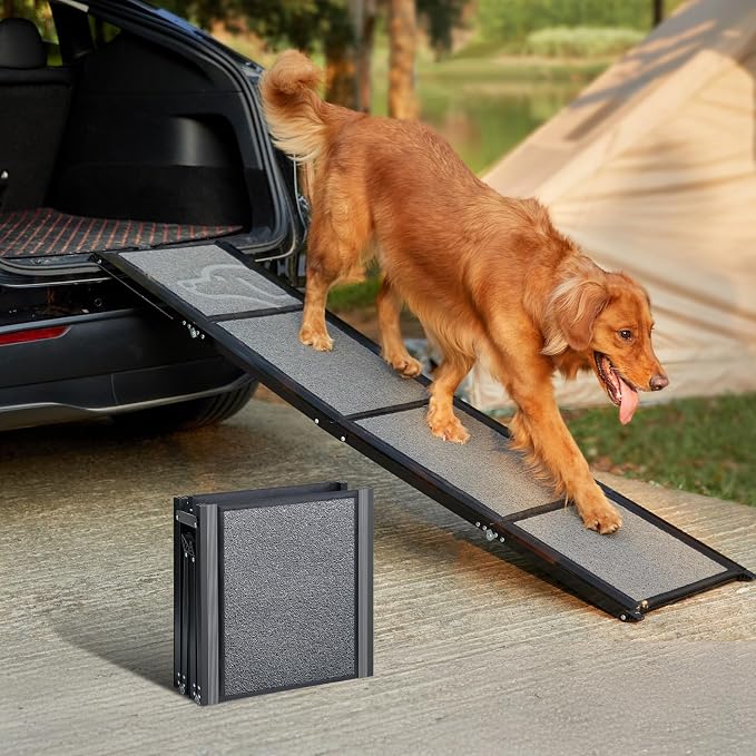 Dog Ramp for Cars, 63" L × 19.7" W, Lightweight Extra-Wide Foldable | Extra-Wide for a Safer Climb, Lightweight for Easy Transport, Non-Slip Rug Surface, 250-lb Capacity