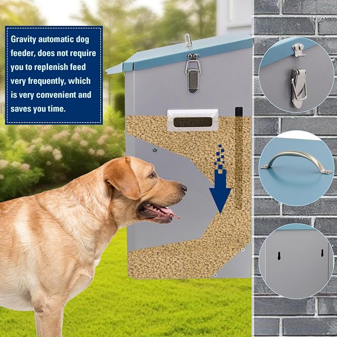 Automatic Large Dog Food Dispenser, 25lbs Outdoor Pets Feeder - Gravity Food Feeder Galvanized Metal Pet Food Station for Cats, Small, Medium, and Large Breeds