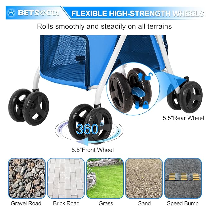 Double Dog Stroller with 2 Detachable Carrier, Portable Pet Stroller for Small Dogs & Cats Folding Lightweight Puppy Travel Carriage, 4 Wheels, Azure