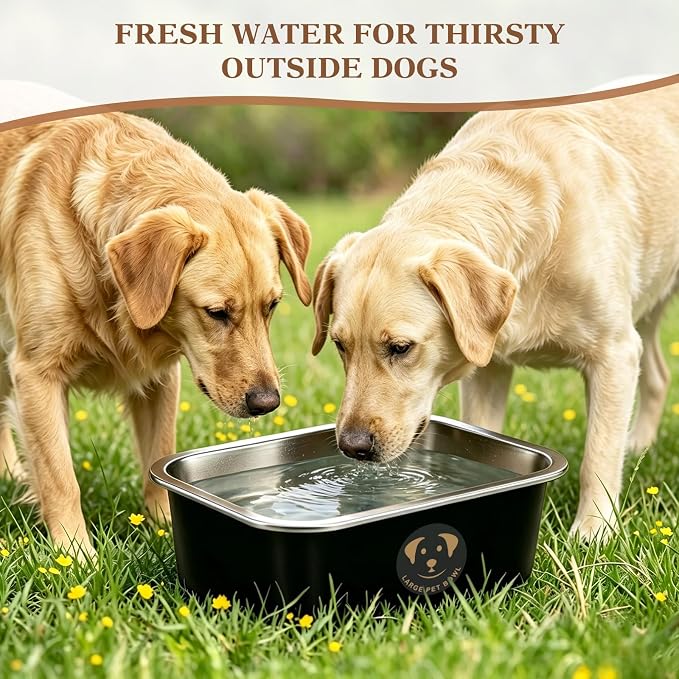 Large Stainless Steel Dog Water Bowl, High Capacity Metal Dog Food Bowls, Outdoor Dog Bowl Food and Water, Medium, Large, X-Large, and Big Dogs & Cat, Black,1.25 Gallons