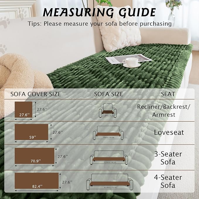 PuTian 100% Waterproof Fuzzy Couch Cover for Dogs Green 27.6"x82.7" | Pet Friendly Dog Mat for Couch, Waterproof Sofa Protector, Scratch Resistant Furniture Cover for Dogs, Machine Washable