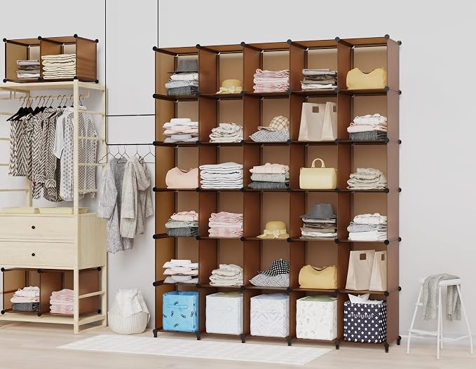 HOMIDEC Closet Organizers and Storage, 9 Cube Storage Organizer, Brown | Portable Closet Organizer System, Storage Cubes Shelves, for Bedroom, Kids Room, Bathroom, Wardrobe, Clothes Rack