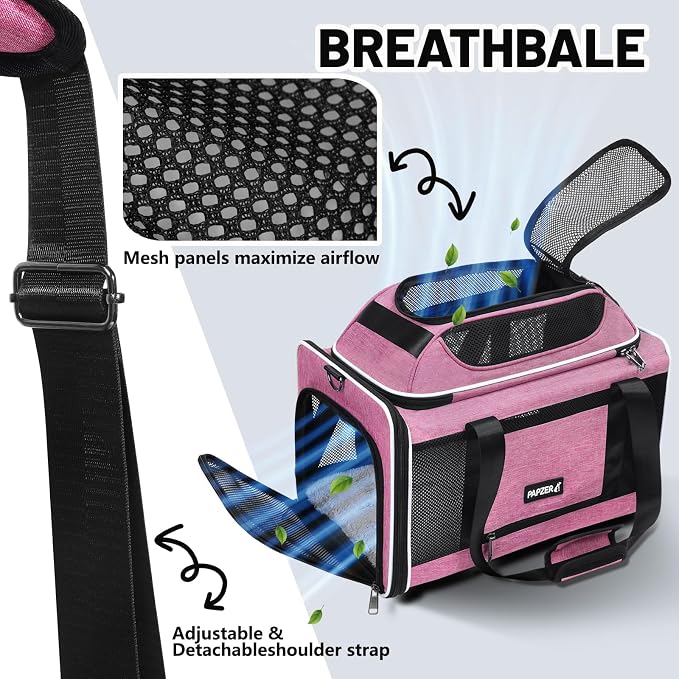 Top-Expandable Cat Carrier 18x11x11, United Delta American Airline Approved Dog Travel Carrier, Soft-Sided Pet Carry Bag Under-Seat in Cabin, Puppy Airplane Crate TSA Plane Kitten Cage Pink