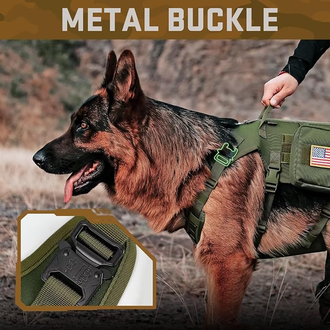 Forestpaw Tactical Dog Harness Pouches and Patches Set,M,Green | Adjustable Fits 22-35" Chest,30-80 lbs,No Pull Military Style Service Dog Vest for Daily Walking Training,Medium Dogs