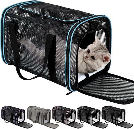 Cat Dog Pet Carriers Soft-Sided Cats Bag Animal Carriers Puppy Carrying Bag TSA Airline Approved Dog Carrier Soft Sided, Collapsible Travel Carriers for Big Cats/Small Dogs Up to 16lbs 17 * 11 * 11