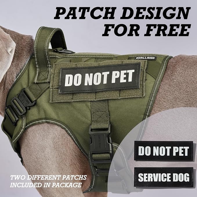 Tactical Dog Harness for Large, No Pull Adjustable Reflective MOLLE Service Dog Harness with Do Not Pet Patches, Military K9 German Shepherd Dog Vest for Training Walking Hunting Green