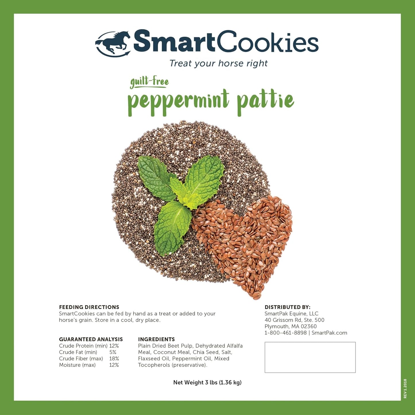 SmartEquine SmartCookies | Healthy Treats for Horses Made from Coconut Meal, Beet Pulp, Alfalfa, and Flaxseed Oil | No Sugar Added Horse Treats | Peppermint Pattie Flavor Cookies for Horses, 3 lb Bag