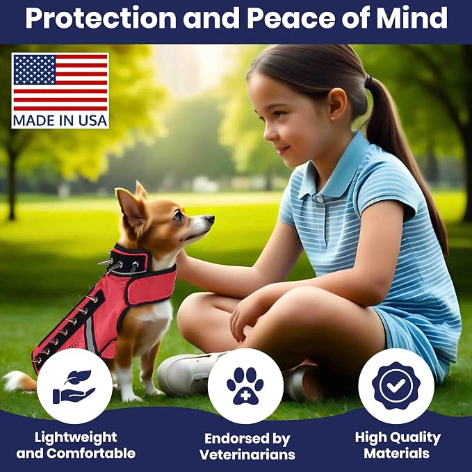 CoyoteVest SpikeVest Dog Harness, Made in the USA, XS-Red | Stab-Resistant Protective Vest | Coyote Vest for Dogs | Defends Against Coyotes, Dogs, Birds of Prey | Reflective Safety