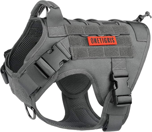 OneTigris Tactical Dog Harness Vest No-Pull Service Dog Vest for Small Dogs | 1000D Pullable Nylon, with Control Handle and Hook & Loop Panels, Easy On & Off, Adjustable for Walking Training Gray S
