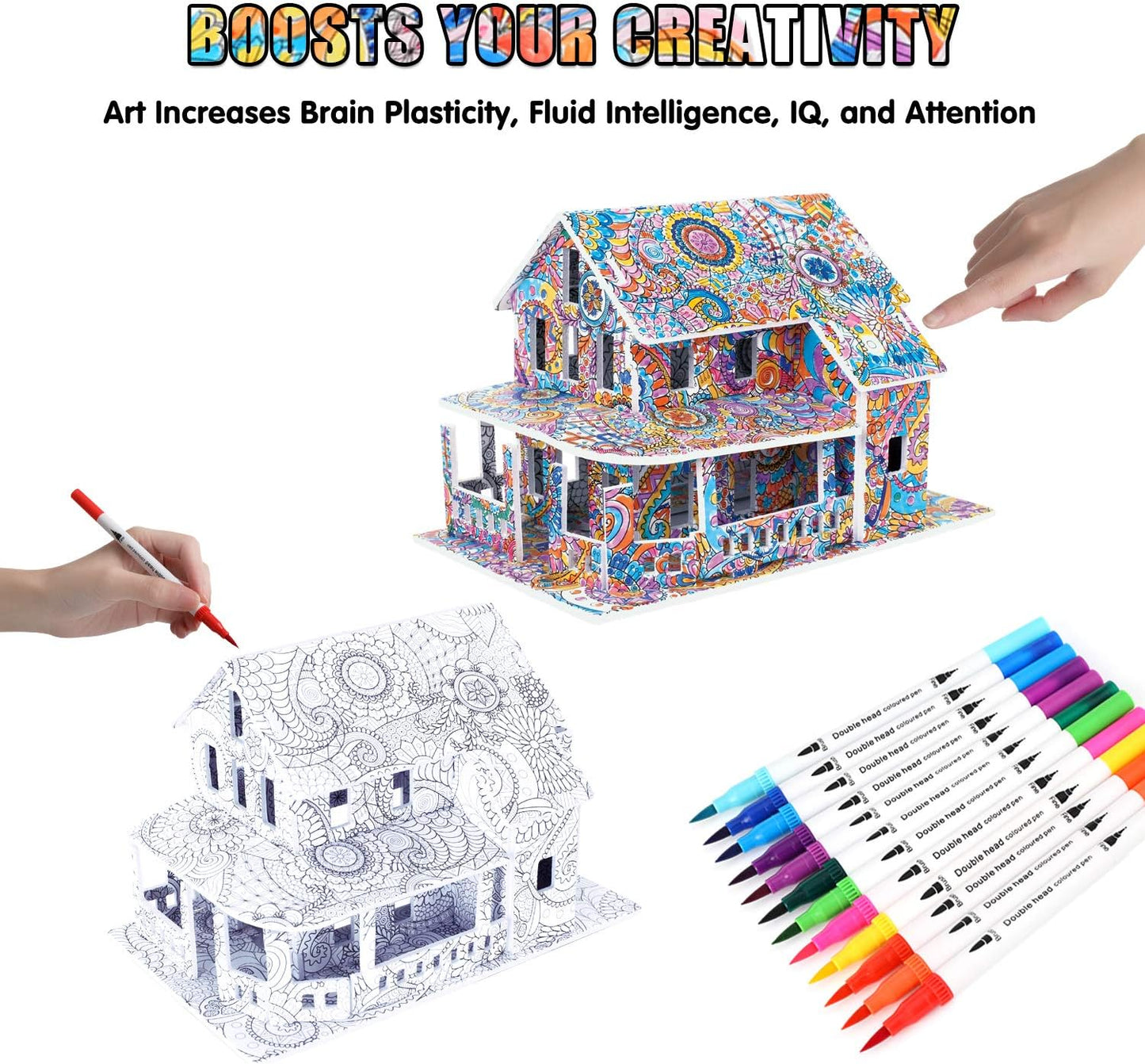 BEARUN 3D Coloring Puzzle Set, Arts and Crafts for Girls and Boys Age 6 7 8 9 10 11 12 Year Old, Fun Educational Painting Crafts Kit with Supplies for Kids, Birthday Toy Gift for Kids