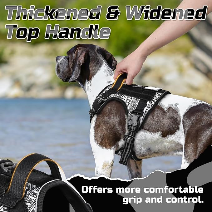 rabbitgoo Tactical Dog Harness for X-Large, No Pull Military Service Vest | Molle & Handle, Heavy Duty, Adjustable, Reflective Straps, Easy Control for Training Walking, B&W Geometric, X-Large