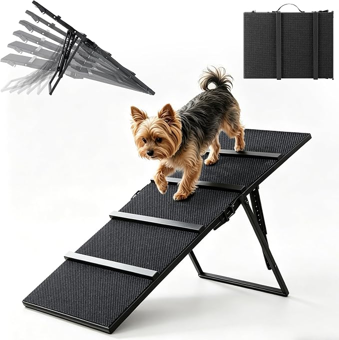 Metal Dog Ramp for Couch, Foldable Pet Ramp for Small Dogs 100 LBS | Upgraded & Stable, Adjustable Height 7.5"-19.7", Non-Slip Pad, Portable Pet Ramps for Sofa Couch Stairs, No Assembly