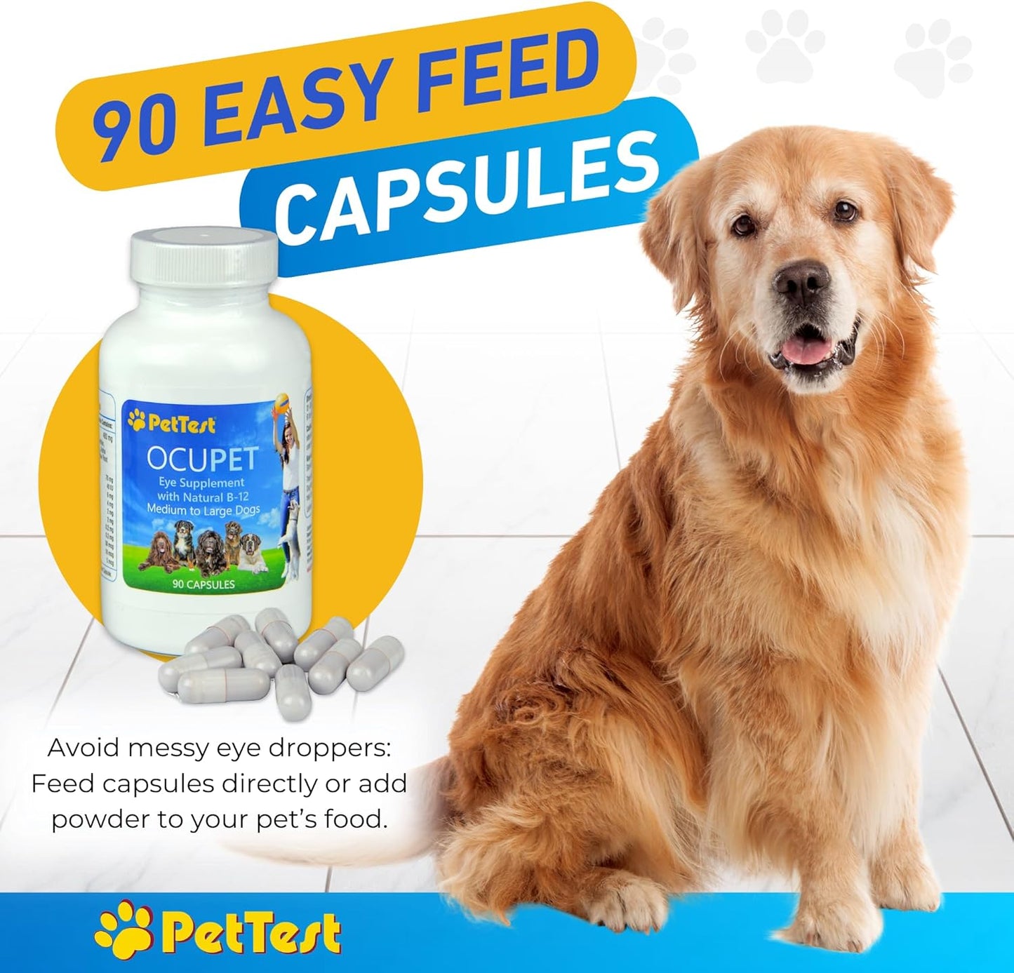 Ocupet Advanced Vision and Eye Health Supplement for Medium to Large Dogs Packed with Natural B12, Grape Seed Extract and Lutein to Support Pets with Diabetes or Eye Related Conditions-90 Capsules