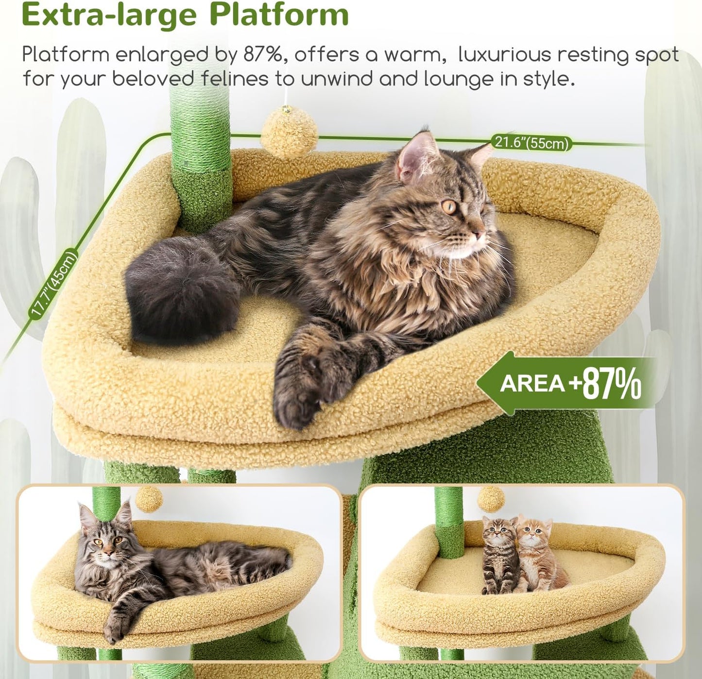 Globlazer Cactus Giant Cat Tree, 83 inch Cat Tree for Indoor Cats Large Adult, XXL Cat Tower with 9 Scratching Posts for 20lb+ Heavy Duty Large Adult Cats, F83, Green