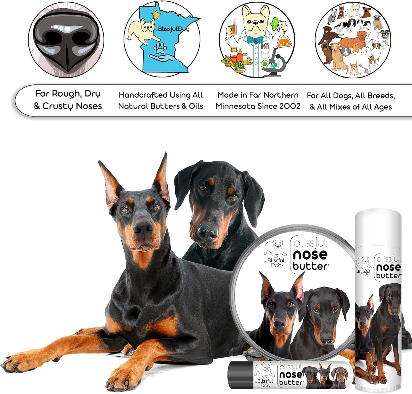 The Blissful Dog Doberman Unscented Nose Butter - Dog Nose Butter, 0.15 Ounce