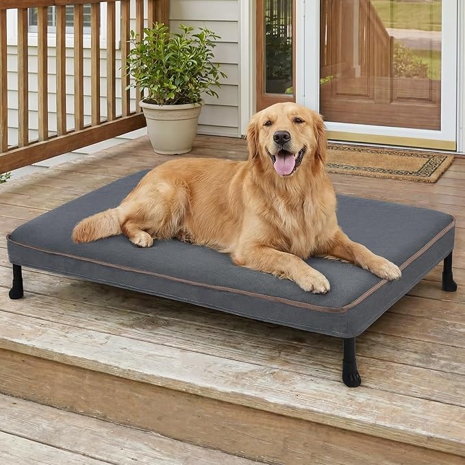 Veehoo Chew Proof Dog Bed, Orthopedic Elevated Dog Bed with Padded Cover | Washable Indestructible Raised Dog Cot for Indoor & Outdoor, Large Dog Bed with Non-Slip Feet, 49" x 32", Dark Grey