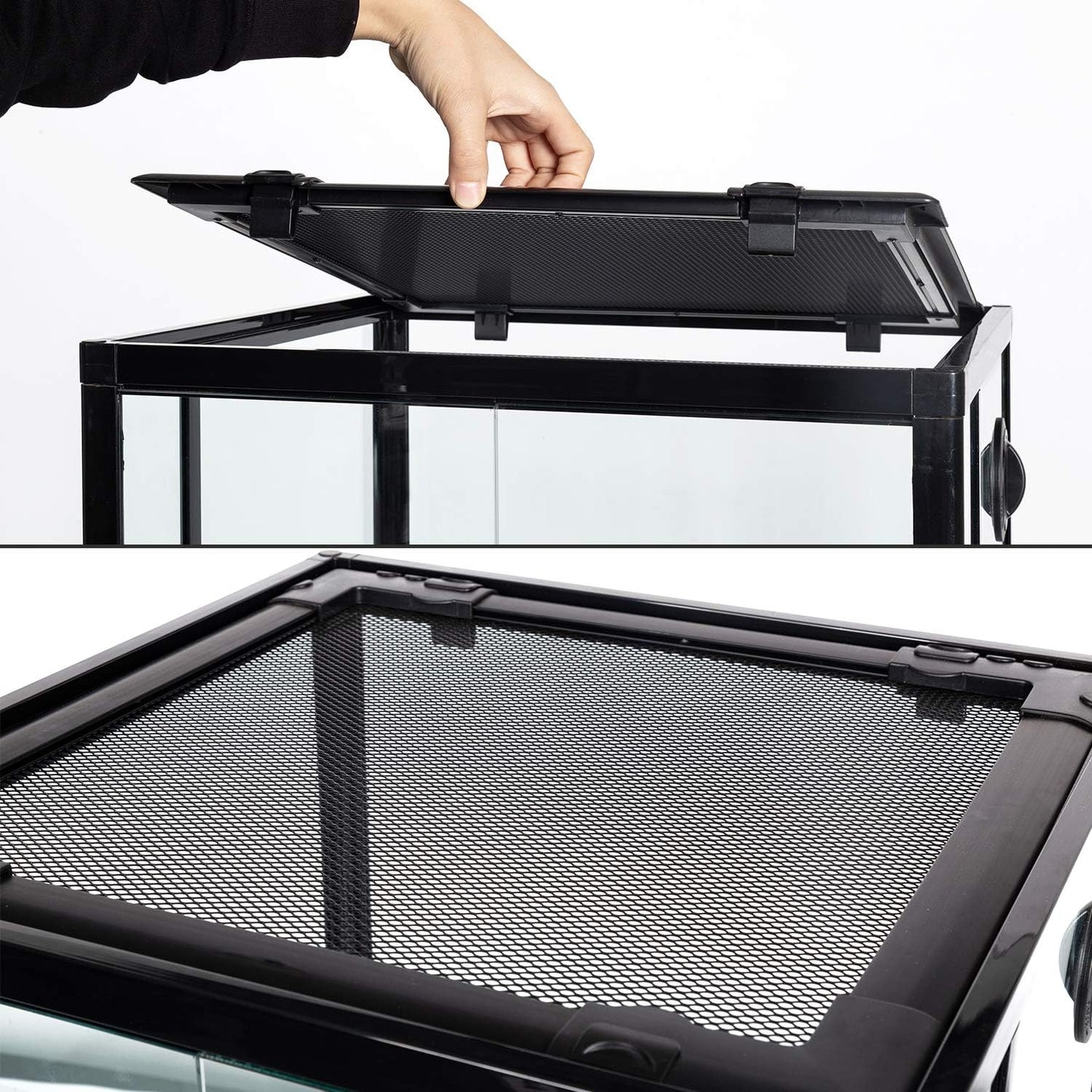 REPTI ZOO Reptile Glass Terrarium, 18" x 18" x 24" Knock-Down Reptile Habitat Tank with Double Hinge Door & Top Screen Ventilation and Side Mesh Ventilation, 30 Gallon Large Reptile Terrarium