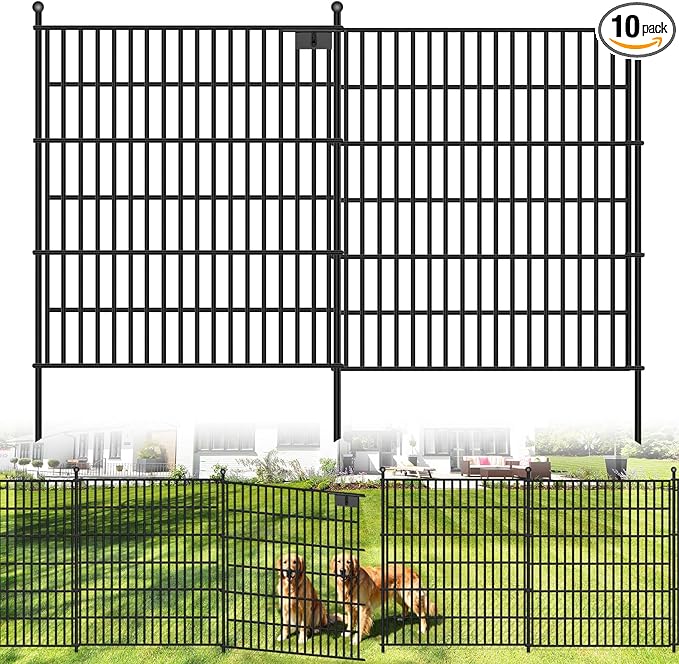 Toolterritary 10 Panels No Dig Garden Fence with Gate, 40 in(H) X 24.2 ft(L) Metal Fence Panels, Thickened Rustproof Garden Fencing, Animal Barrier Fence for for Dogs, Rabbits, Landscape, Patio