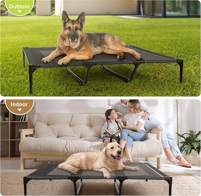 petizer Large Dog Cots Beds for Medium Dogs, Holds up to 100lbs, Breathable Cooling Mesh & Strong Center Bars, 36x30x9'' Anti-Sag Lifted Dog Bed, Indoor & Outside Use, Black