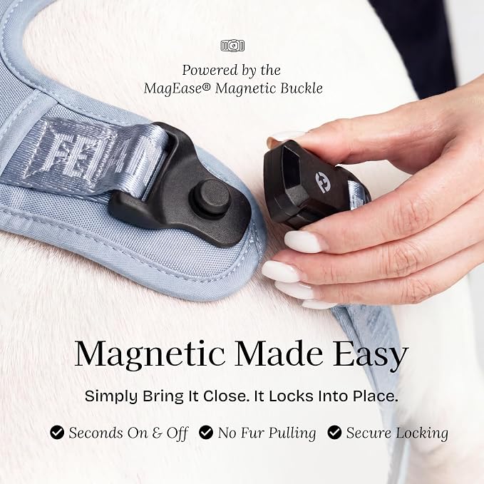 Fei & Eve Classic Dog Harness, MagEase Magnetic Buckle | 3-Point No-Pull Control, Dual Handle Support, 900D Nylon, Tactical Patch Panel, Heavy Duty, Small, Blue
