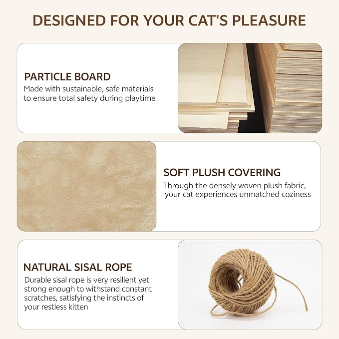 Cat Wall Furniture, 16 in 1 Cat Shelves w/Tunnel & Bridge, Beige | Wall Mounted Cats Shelf Set with Plush Fabric, Cat Climbing Wall Systems for 16 Inch Drywall, with Scratching Posts, Condos