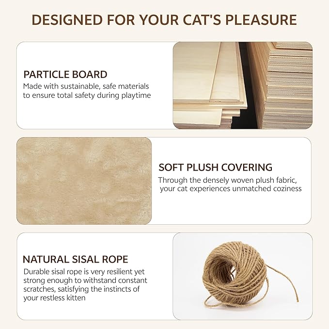 16-in-1 Cat Wall Shelves, Cat Furniture w/Tunnel & Bridge, Beige | Wall Mounted Cats Shelf Set with Plush Fabric, Cat Climbing Wall Systems for 16 Inch Drywall, with Scratching Posts, Condos
