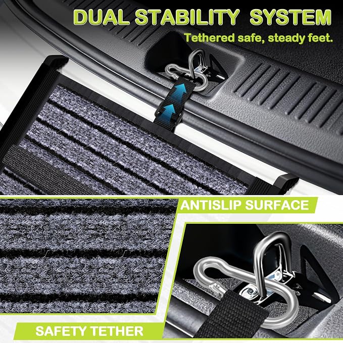 TNELTUEB Adjustable Dog Ramp, Folding Portable Pet Ramp, Rated for 30 LBS | 32.6" Long and Adjustable from 10" to 19" with Non-Slip Traction Mat, Dog Step for Bed, Couch,Car (55"-Grey)